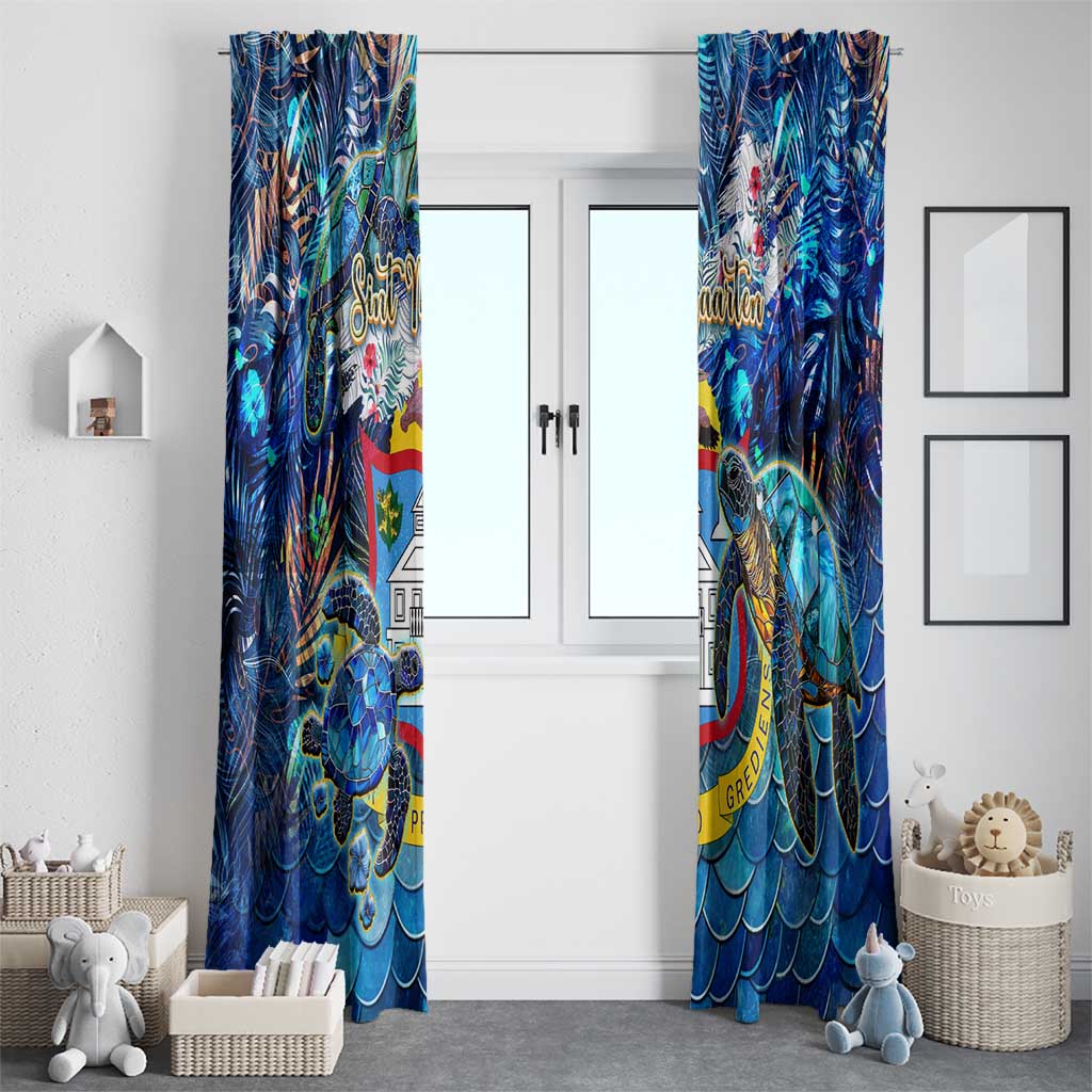 Sint Maarten Window Curtain Sea Turtle Tropical Pattern - Wonder Print Shop