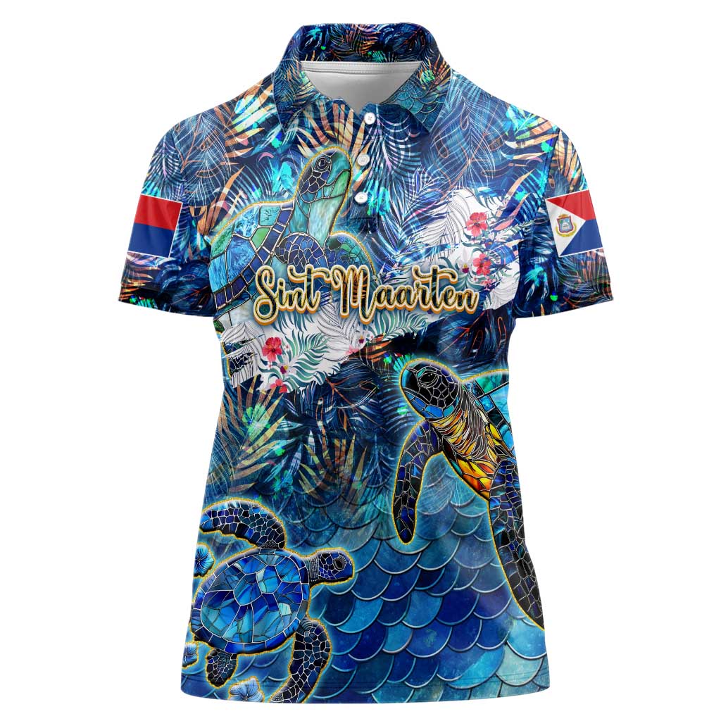 Sint Maarten Women Polo Shirt Sea Turtle Tropical Pattern - Wonder Print Shop