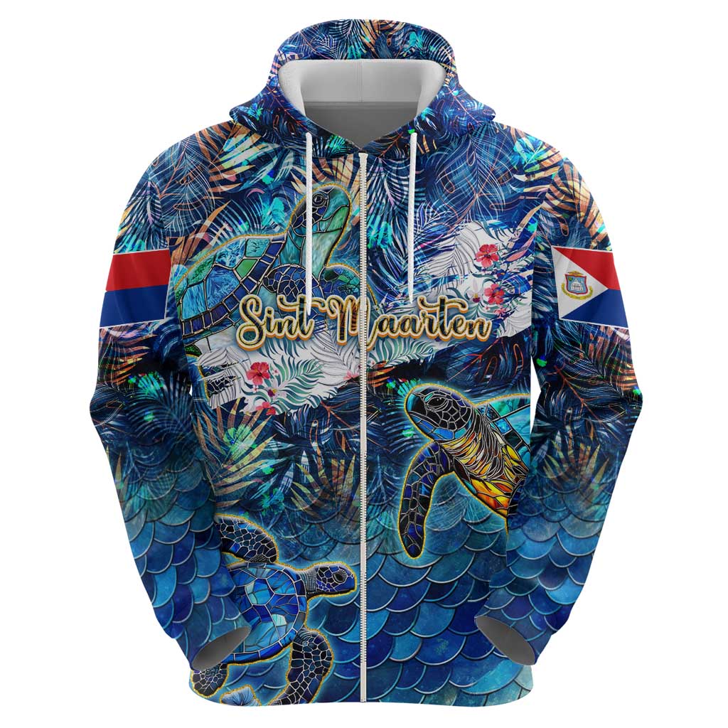 Sint Maarten Zip Hoodie Sea Turtle Tropical Pattern - Wonder Print Shop