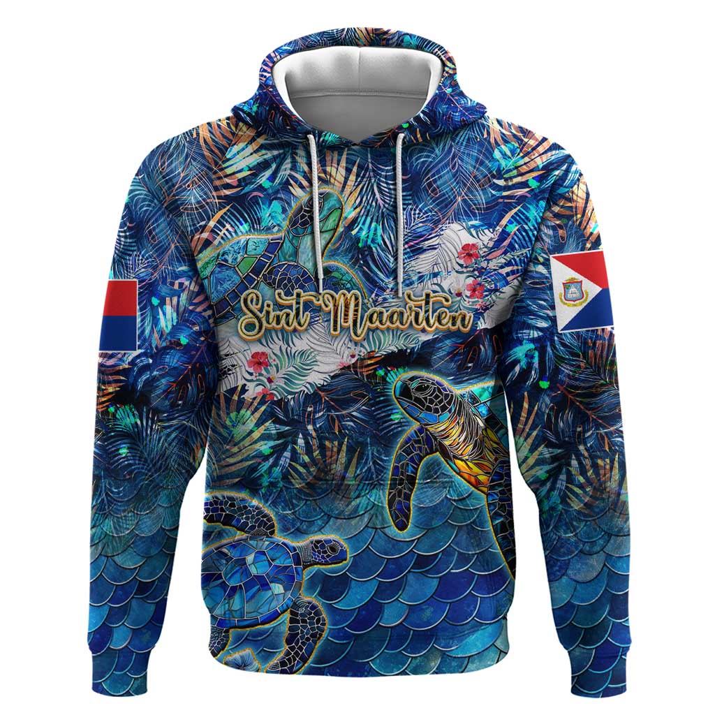 Sint Maarten Zip Hoodie Sea Turtle Tropical Pattern - Wonder Print Shop