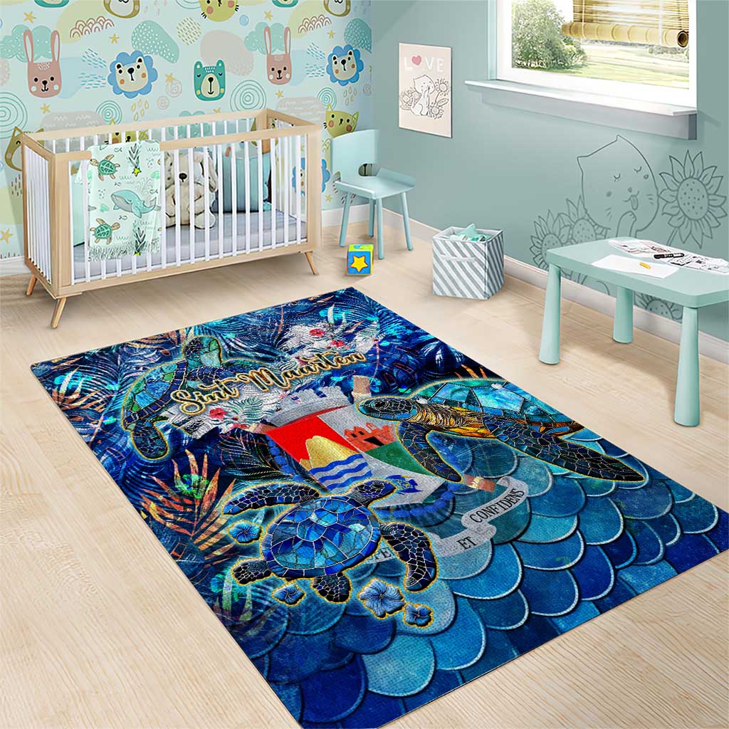 Sint Eustatius Area Rug Sea Turtle Tropical Pattern