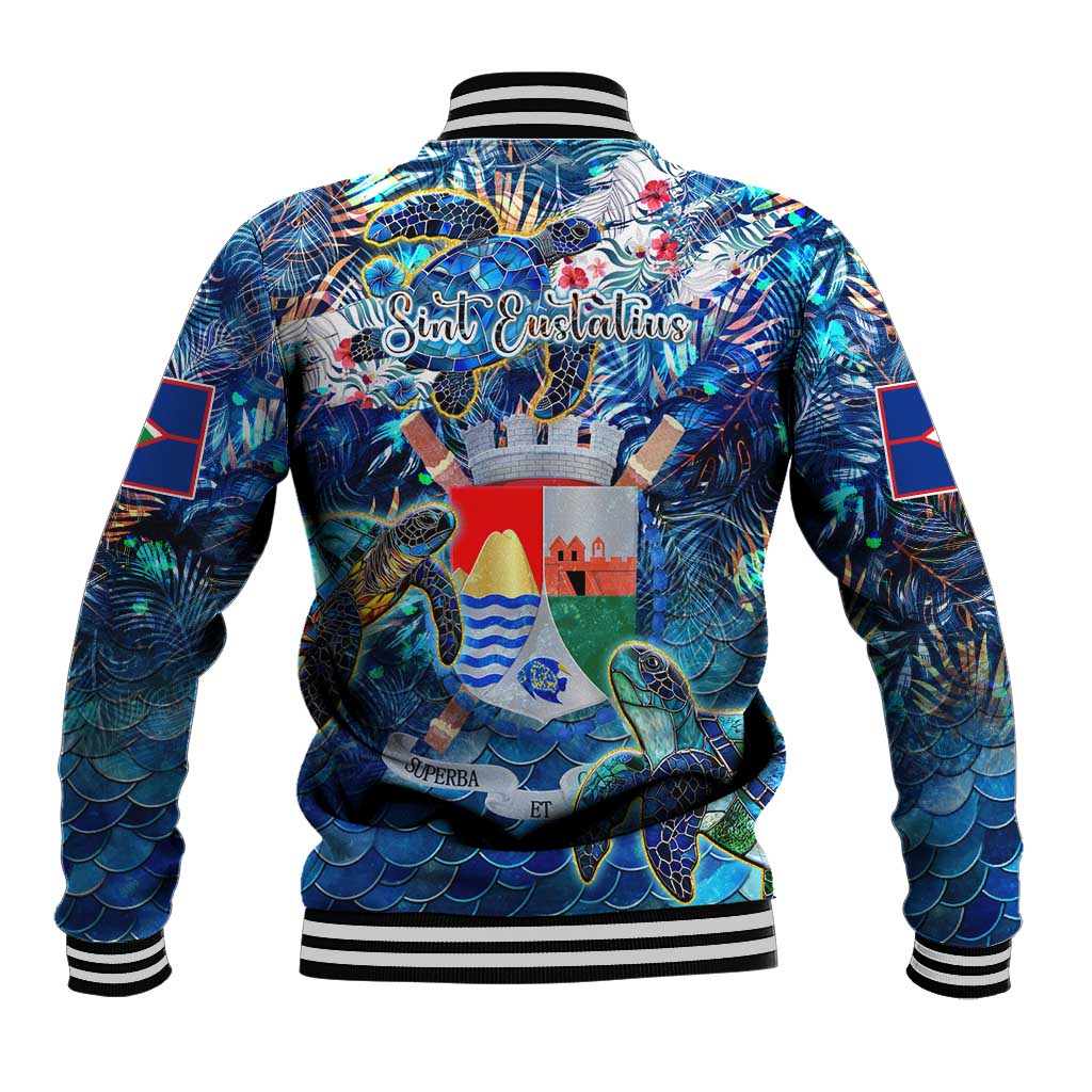 Sint Eustatius Baseball Jacket Sea Turtle Tropical Pattern