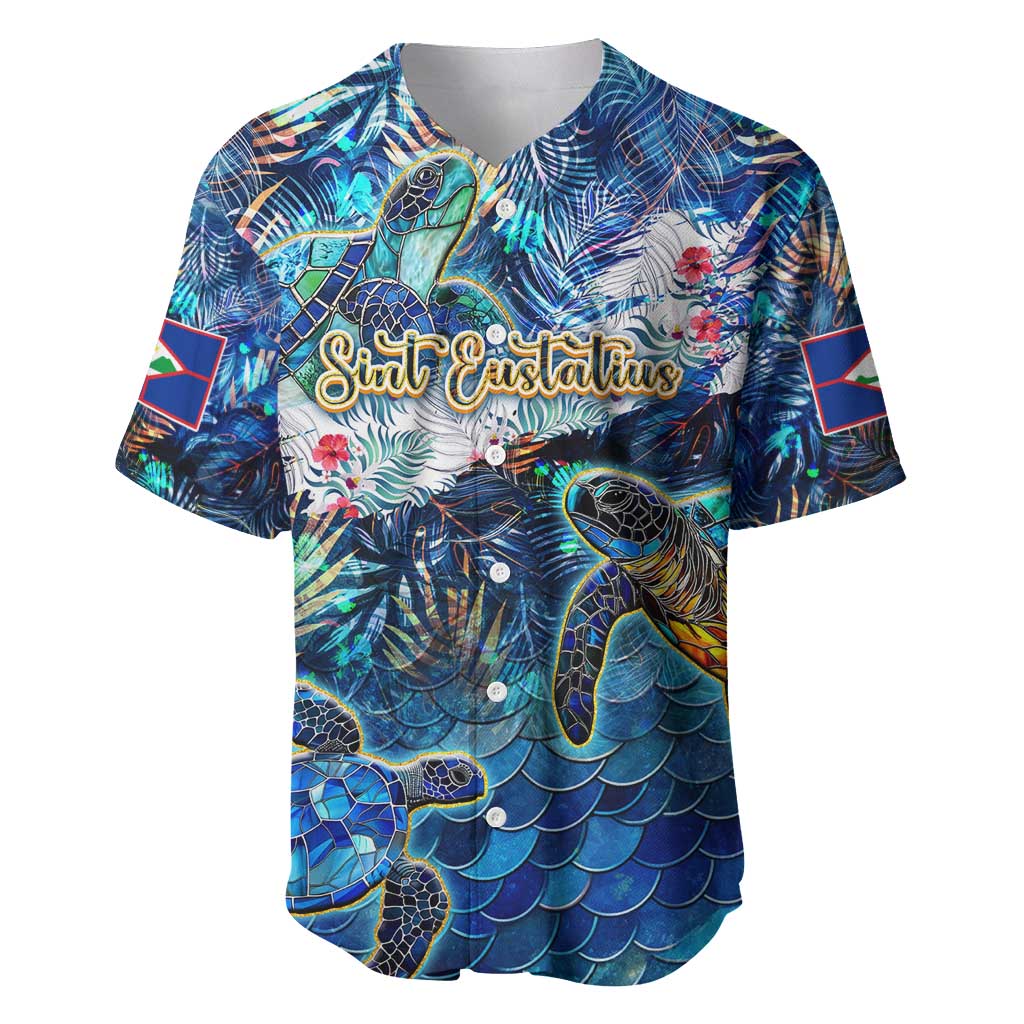 Sint Eustatius Baseball Jersey Sea Turtle Tropical Pattern