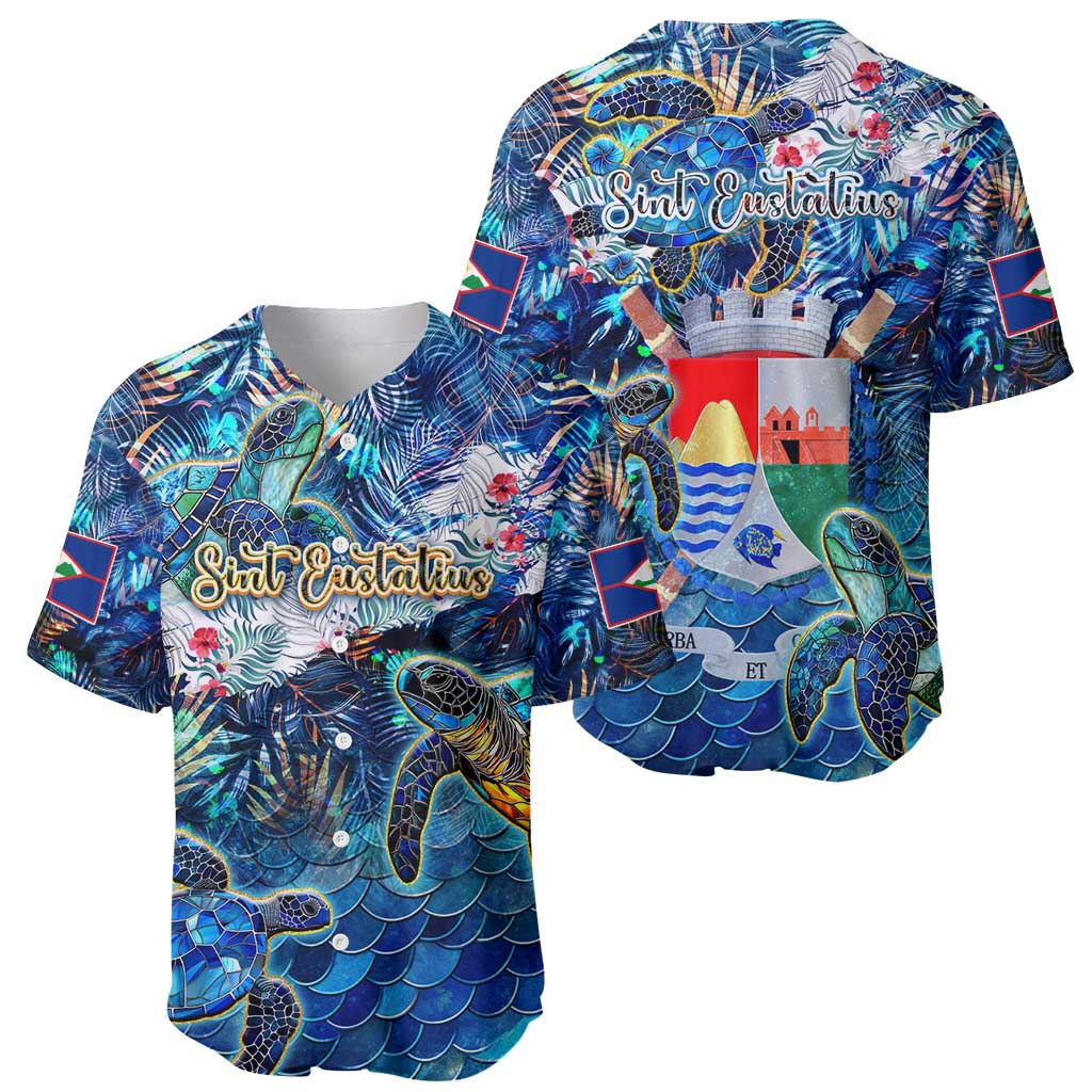 Sint Eustatius Baseball Jersey Sea Turtle Tropical Pattern