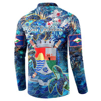 Sint Eustatius Button Sweatshirt Sea Turtle Tropical Pattern