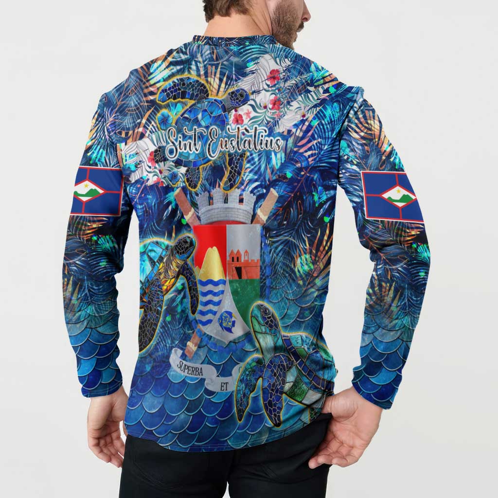 Sint Eustatius Button Sweatshirt Sea Turtle Tropical Pattern