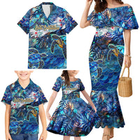 Sint Eustatius Family Matching Mermaid Dress and Hawaiian Shirt Sea Turtle Tropical Pattern