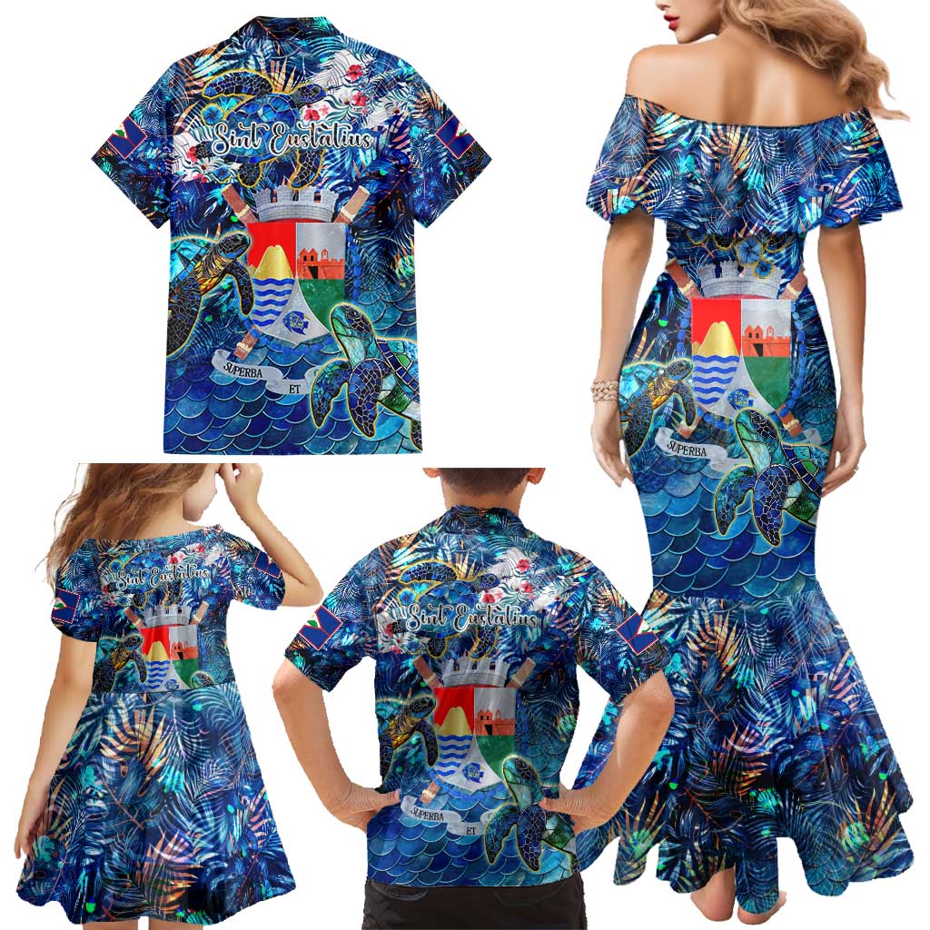 Sint Eustatius Family Matching Mermaid Dress and Hawaiian Shirt Sea Turtle Tropical Pattern