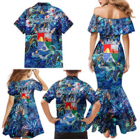 Sint Eustatius Family Matching Mermaid Dress and Hawaiian Shirt Sea Turtle Tropical Pattern