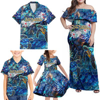 Sint Eustatius Family Matching Off Shoulder Maxi Dress and Hawaiian Shirt Sea Turtle Tropical Pattern