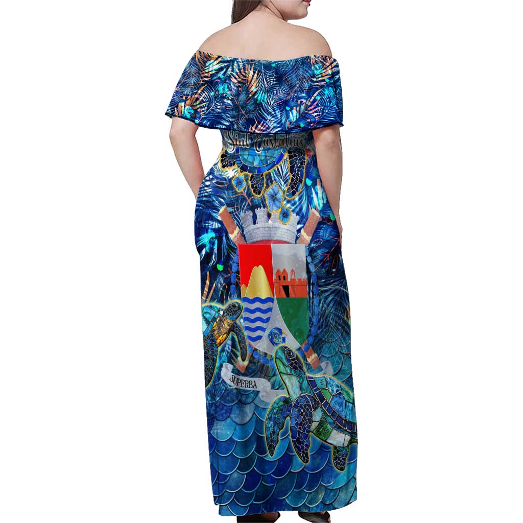 Sint Eustatius Family Matching Off Shoulder Maxi Dress and Hawaiian Shirt Sea Turtle Tropical Pattern