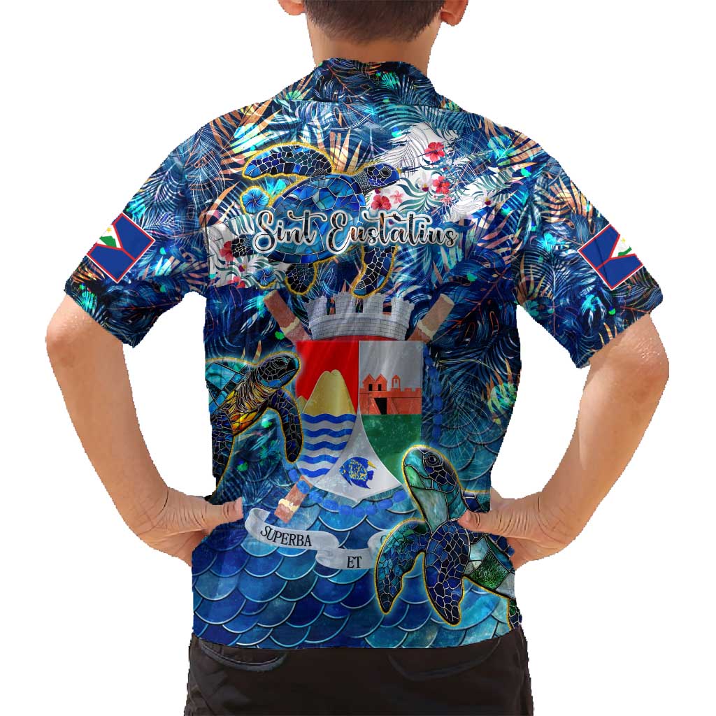 Sint Eustatius Family Matching Off Shoulder Short Dress and Hawaiian Shirt Sea Turtle Tropical Pattern - Wonder Print Shop