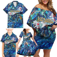 Sint Eustatius Family Matching Off Shoulder Short Dress and Hawaiian Shirt Sea Turtle Tropical Pattern - Wonder Print Shop