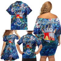 Sint Eustatius Family Matching Off Shoulder Short Dress and Hawaiian Shirt Sea Turtle Tropical Pattern - Wonder Print Shop