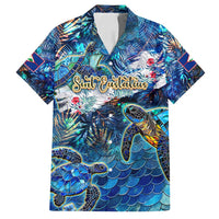 Sint Eustatius Family Matching Off Shoulder Short Dress and Hawaiian Shirt Sea Turtle Tropical Pattern - Wonder Print Shop