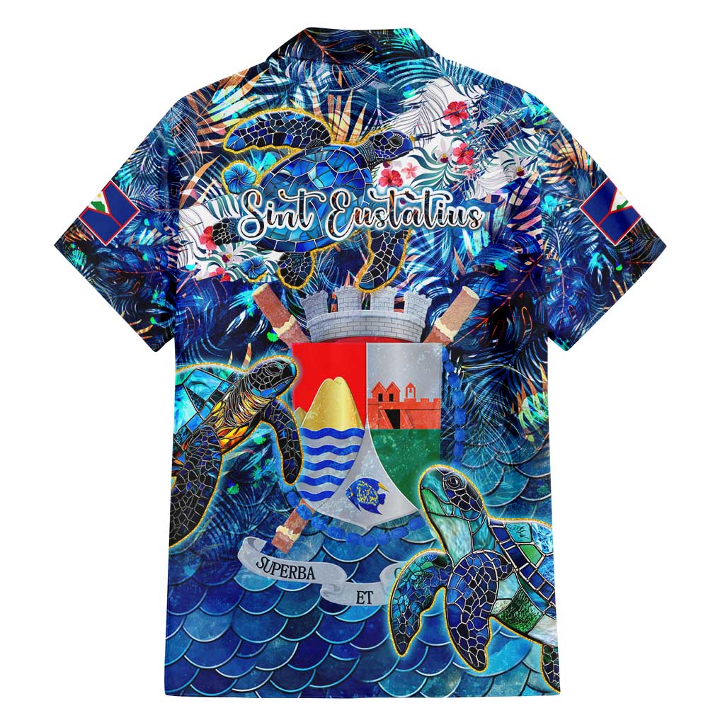 Sint Eustatius Family Matching Off Shoulder Short Dress and Hawaiian Shirt Sea Turtle Tropical Pattern - Wonder Print Shop