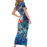 Sint Eustatius Family Matching Short Sleeve Bodycon Dress and Hawaiian Shirt Sea Turtle Tropical Pattern - Wonder Print Shop