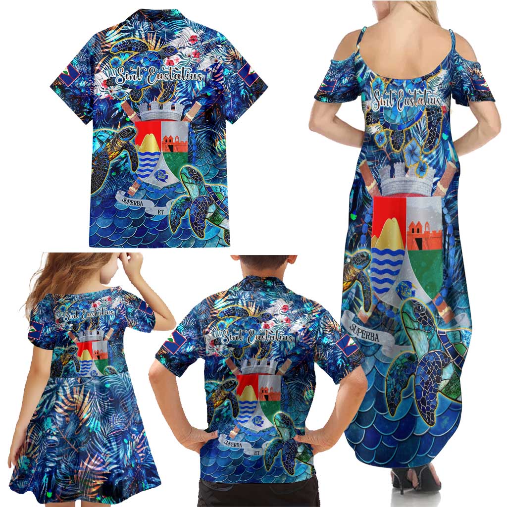 Sint Eustatius Family Matching Summer Maxi Dress and Hawaiian Shirt Sea Turtle Tropical Pattern - Wonder Print Shop