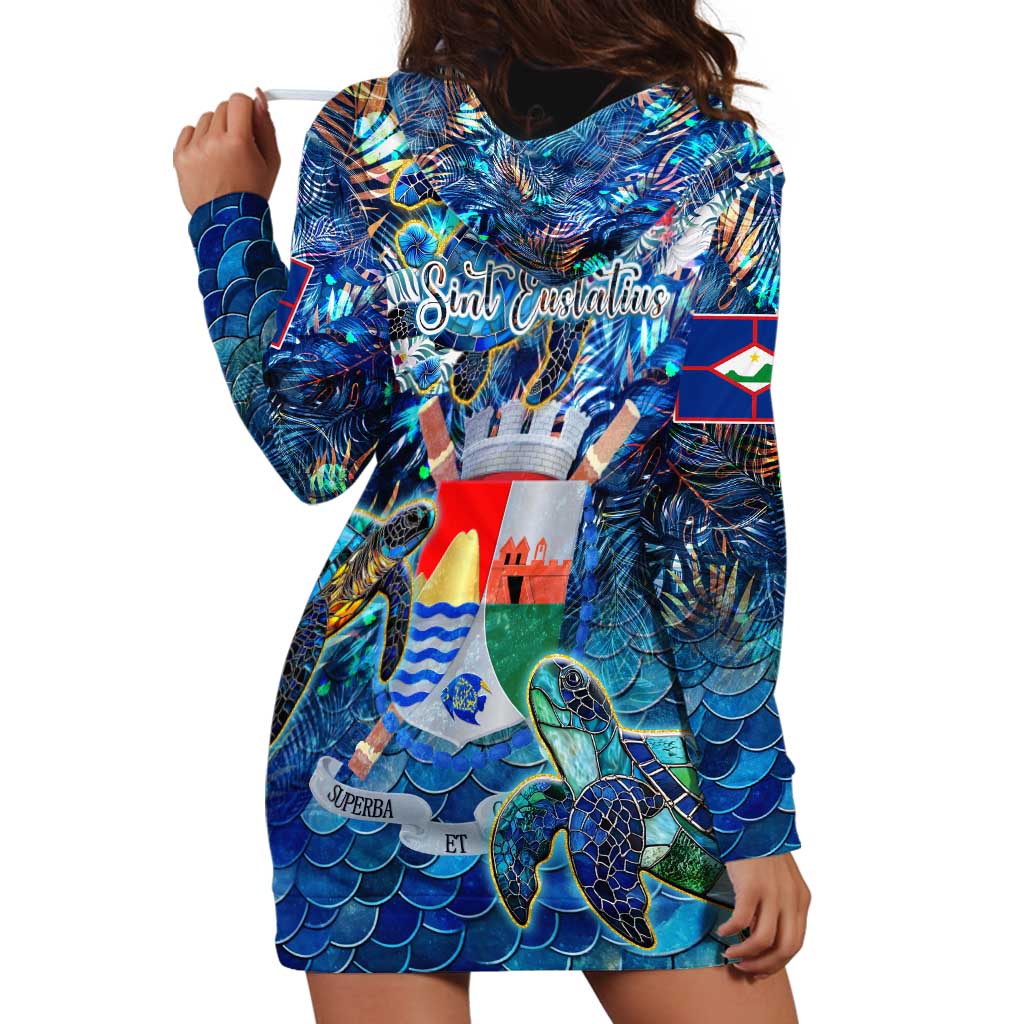 Sint Eustatius Hoodie Dress Sea Turtle Tropical Pattern - Wonder Print Shop
