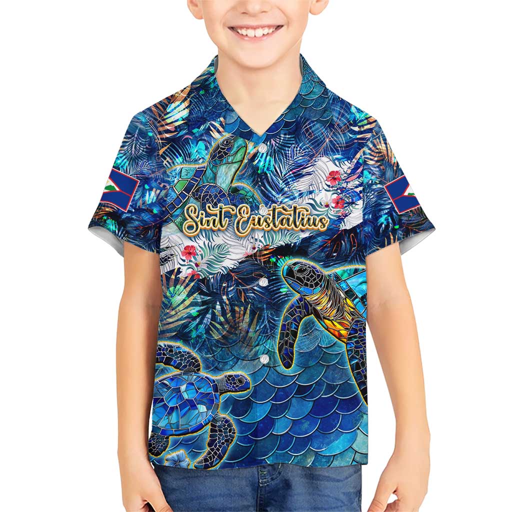 Sint Eustatius Kid Hawaiian Shirt Sea Turtle Tropical Pattern - Wonder Print Shop
