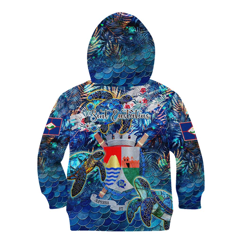 Sint Eustatius Kid Hoodie Sea Turtle Tropical Pattern - Wonder Print Shop