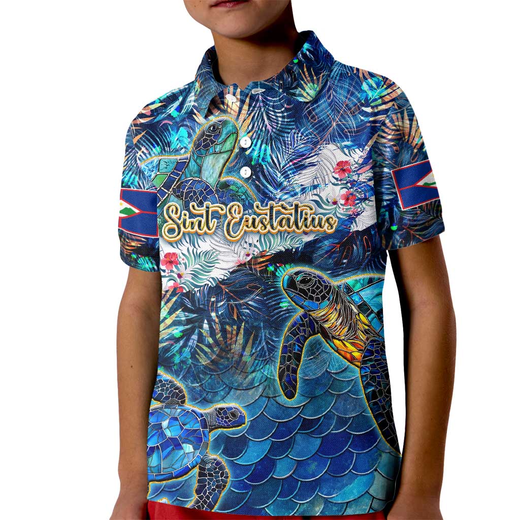 Sint Eustatius Kid Polo Shirt Sea Turtle Tropical Pattern - Wonder Print Shop