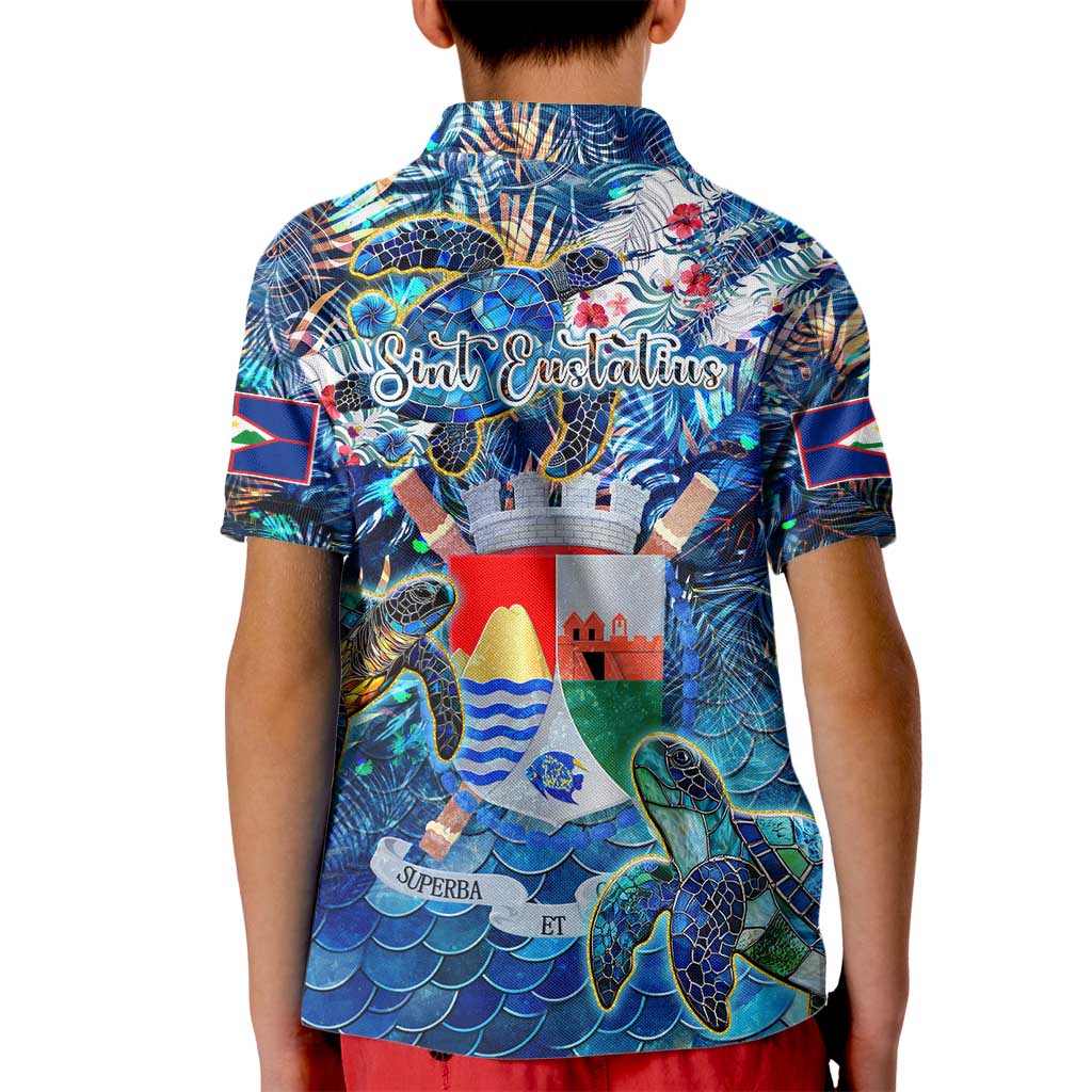 Sint Eustatius Kid Polo Shirt Sea Turtle Tropical Pattern - Wonder Print Shop