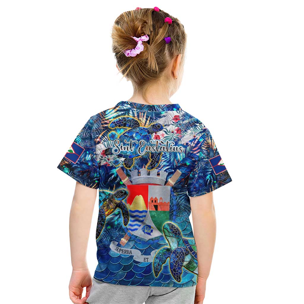 Sint Eustatius Kid T Shirt Sea Turtle Tropical Pattern - Wonder Print Shop