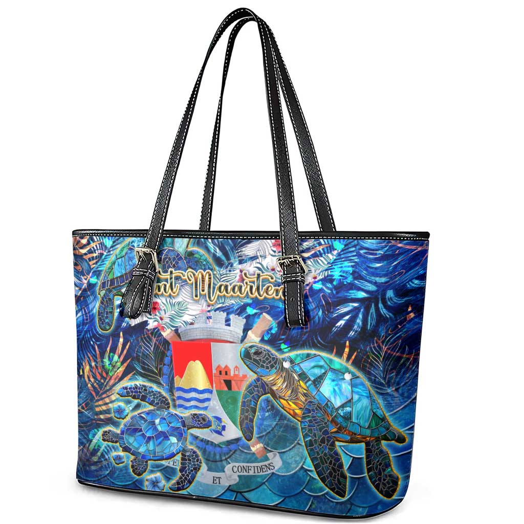 Sint Eustatius Leather Tote Bag Sea Turtle Tropical Pattern