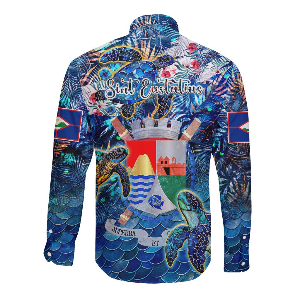 Sint Eustatius Long Sleeve Button Shirt Sea Turtle Tropical Pattern