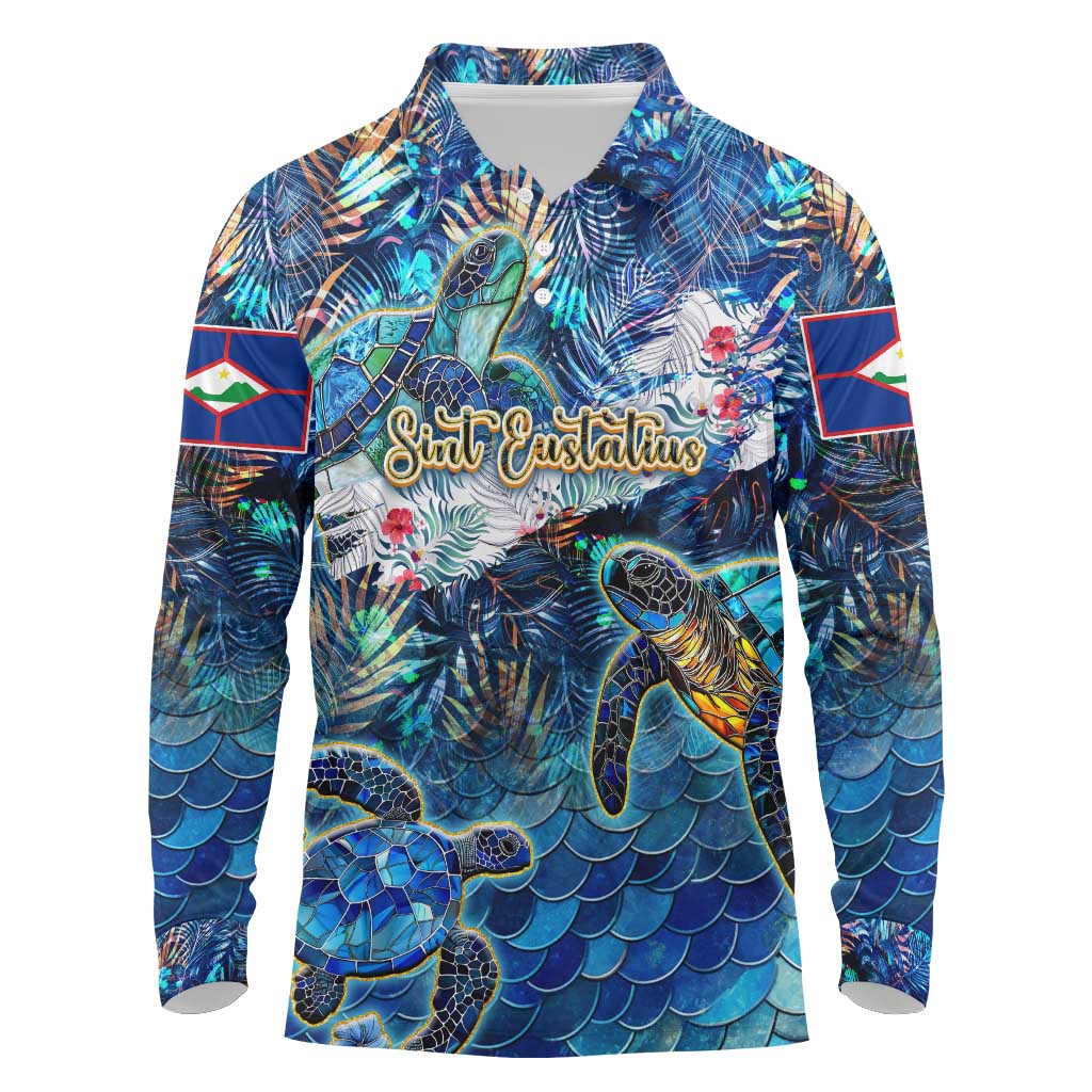 Sint Eustatius Long Sleeve Polo Shirt Sea Turtle Tropical Pattern - Wonder Print Shop