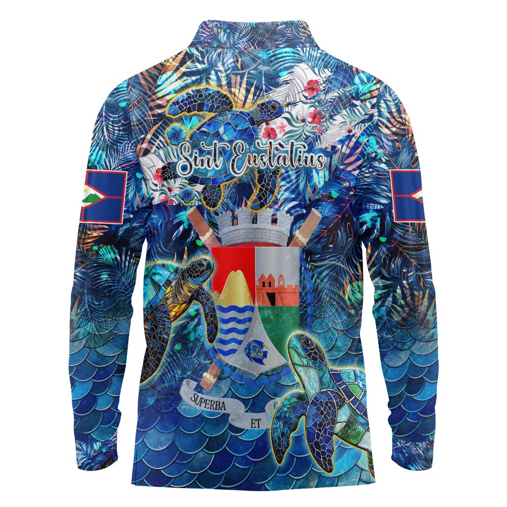 Sint Eustatius Long Sleeve Polo Shirt Sea Turtle Tropical Pattern - Wonder Print Shop