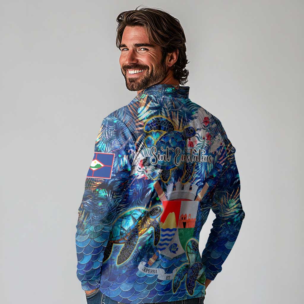 Sint Eustatius Long Sleeve Polo Shirt Sea Turtle Tropical Pattern - Wonder Print Shop