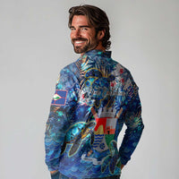 Sint Eustatius Long Sleeve Polo Shirt Sea Turtle Tropical Pattern - Wonder Print Shop