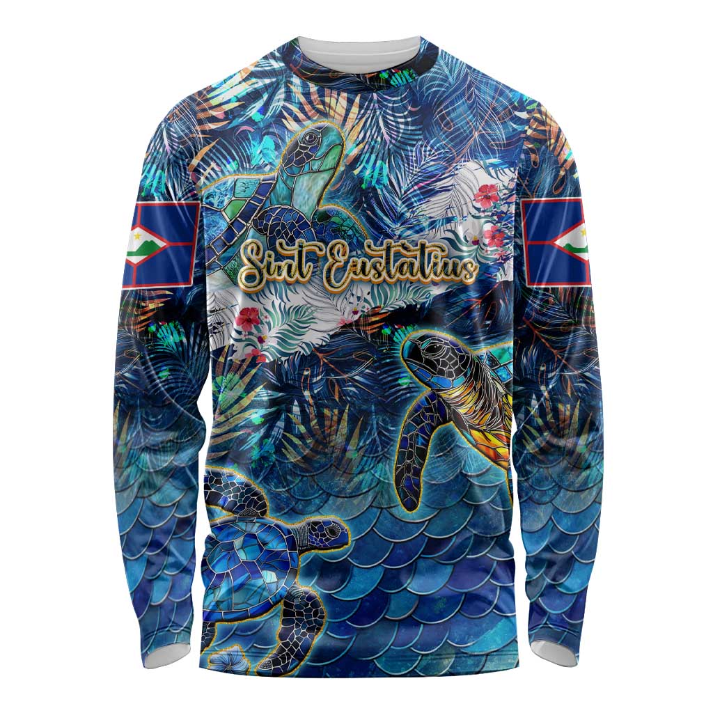 Sint Eustatius Long Sleeve Shirt Sea Turtle Tropical Pattern - Wonder Print Shop