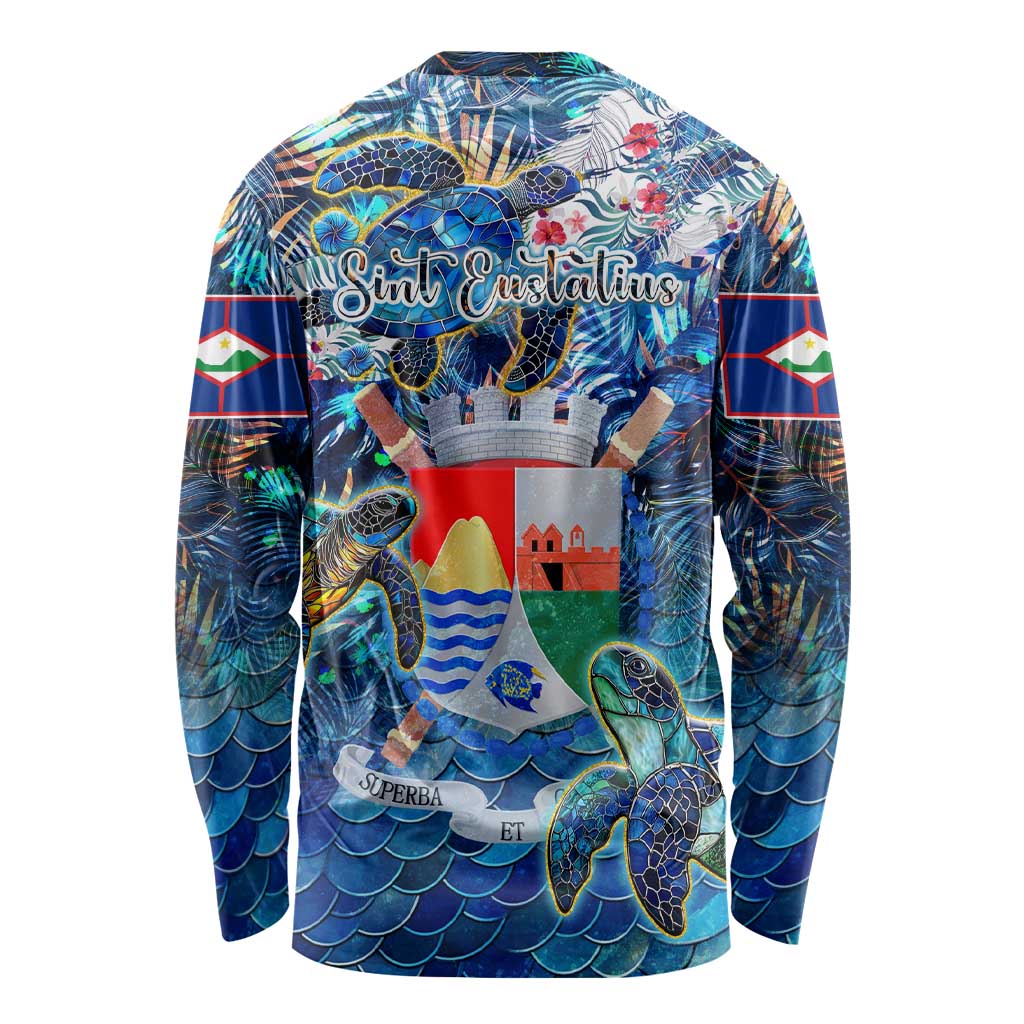 Sint Eustatius Long Sleeve Shirt Sea Turtle Tropical Pattern - Wonder Print Shop