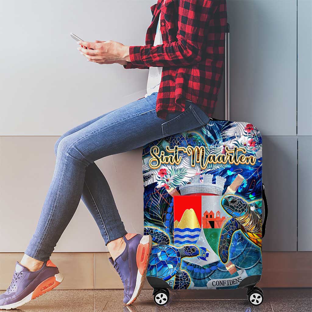 Sint Eustatius Luggage Cover Sea Turtle Tropical Pattern - Wonder Print Shop