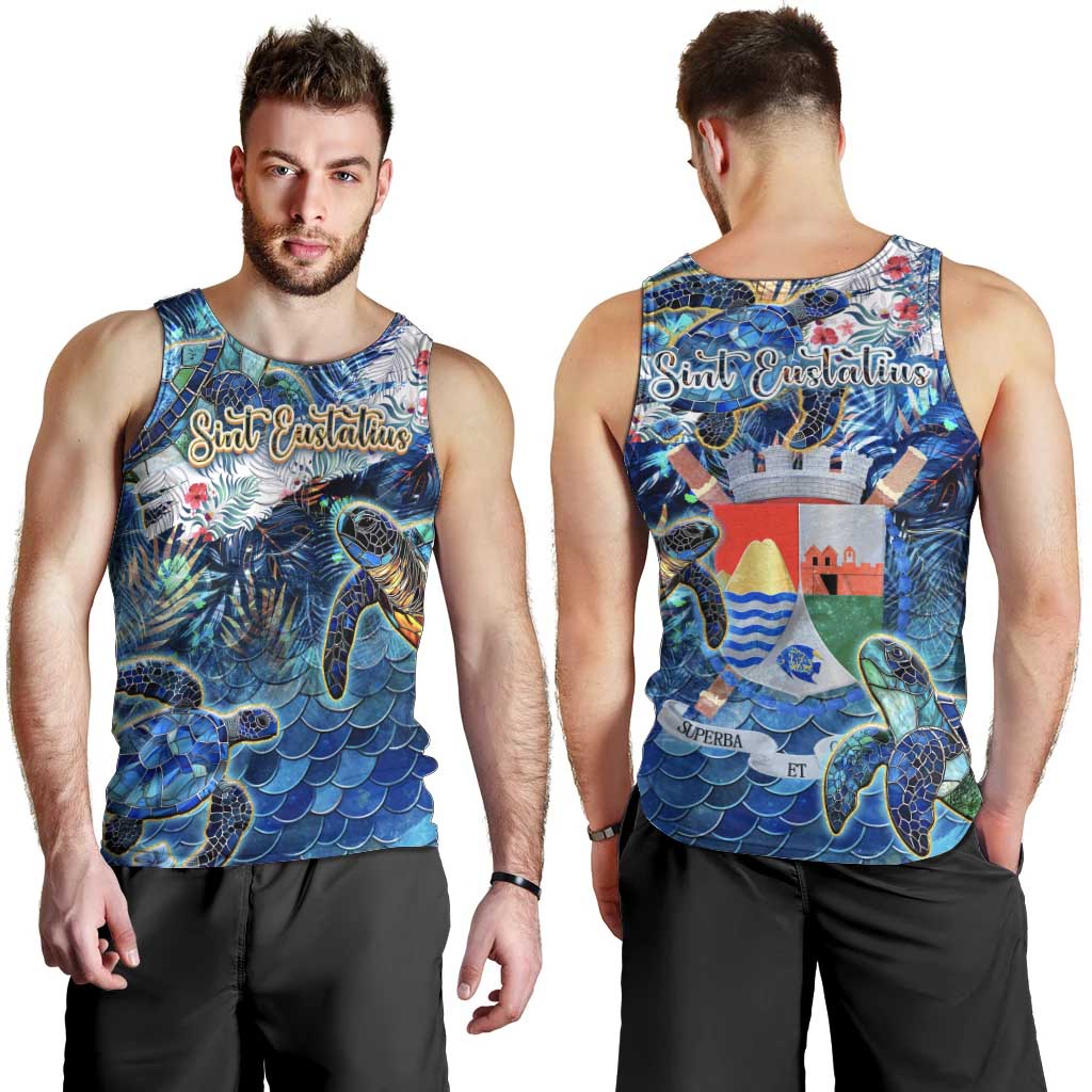 Sint Eustatius Men Tank Top Sea Turtle Tropical Pattern - Wonder Print Shop
