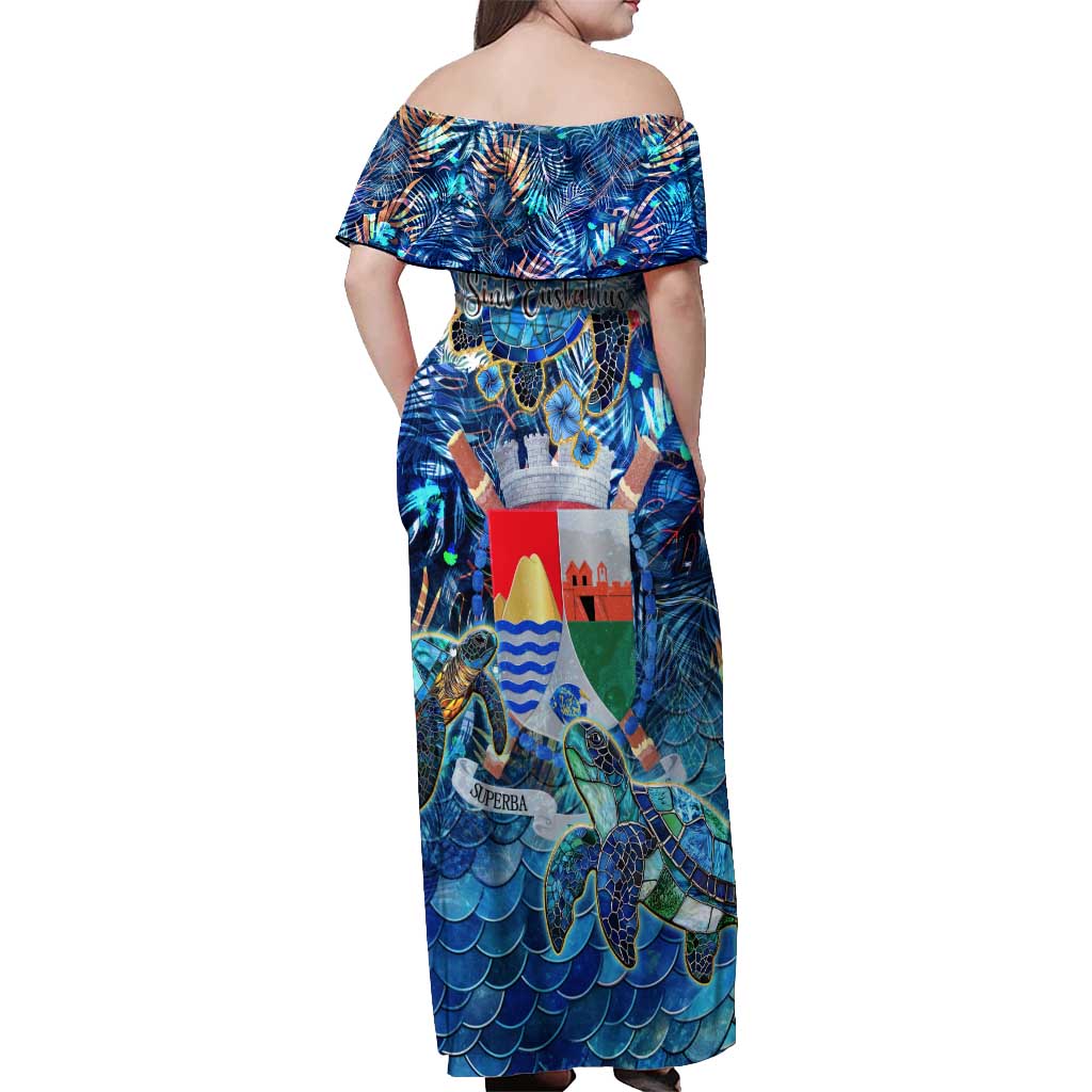 Sint Eustatius Off Shoulder Maxi Dress Sea Turtle Tropical Pattern - Wonder Print Shop