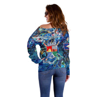 Sint Eustatius Off Shoulder Sweater Sea Turtle Tropical Pattern - Wonder Print Shop