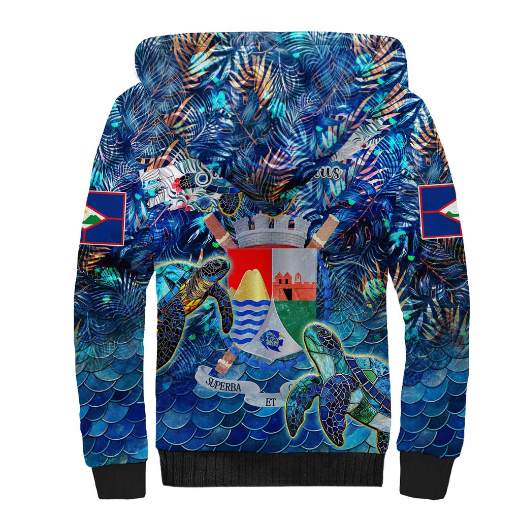 Sint Eustatius Sherpa Hoodie Sea Turtle Tropical Pattern - Wonder Print Shop