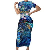 Sint Eustatius Short Sleeve Bodycon Dress Sea Turtle Tropical Pattern - Wonder Print Shop
