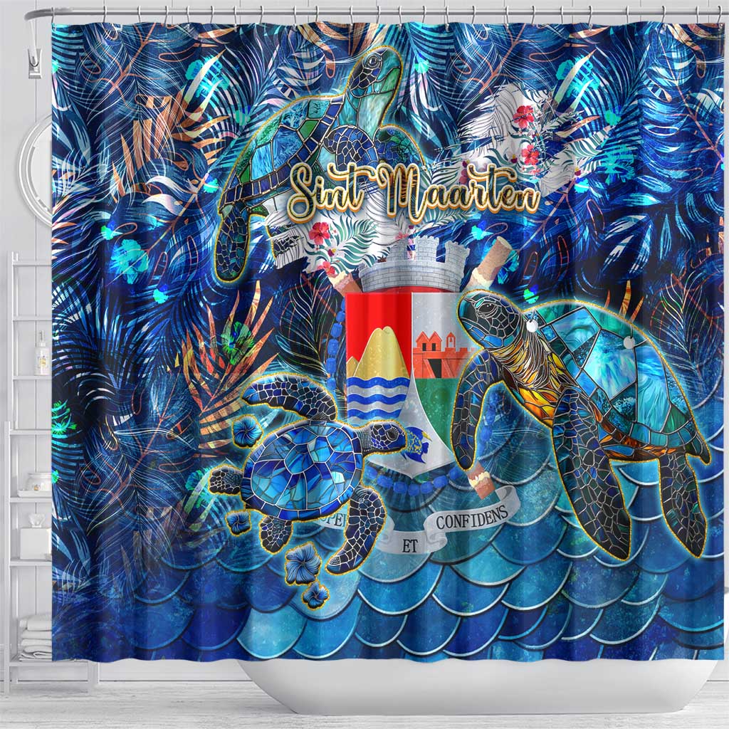 Sint Eustatius Shower Curtain Sea Turtle Tropical Pattern - Wonder Print Shop