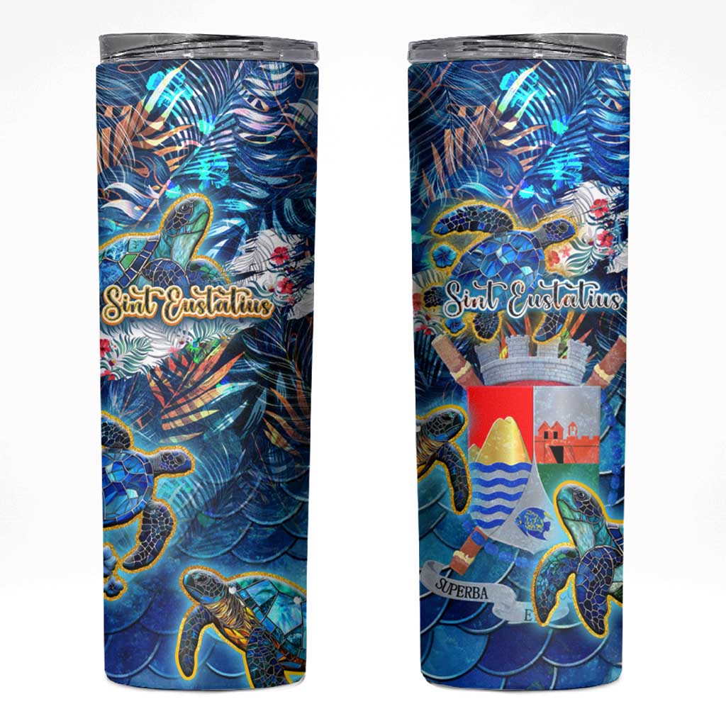 Sint Eustatius Skinny Tumbler Sea Turtle Tropical Pattern - Wonder Print Shop