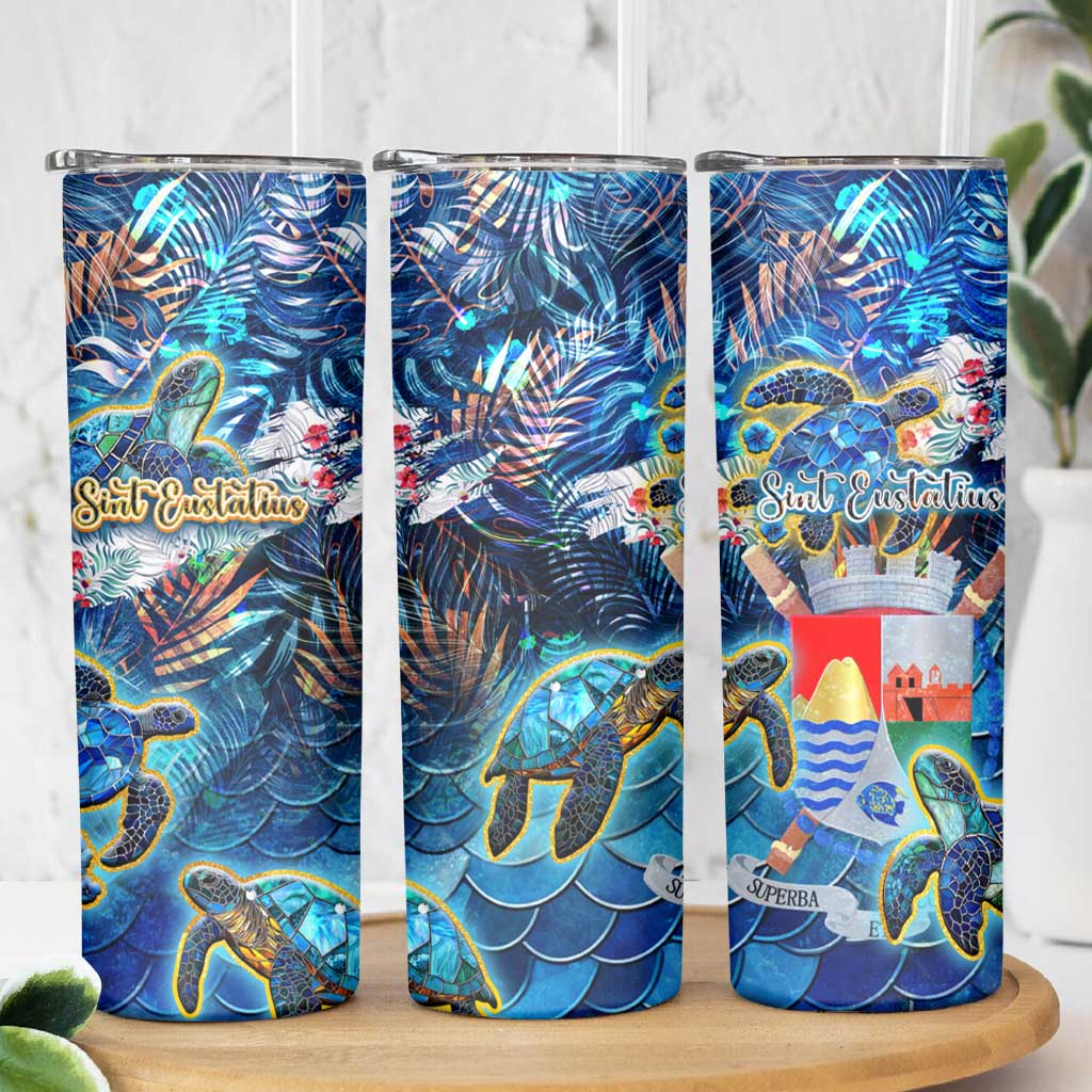 Sint Eustatius Skinny Tumbler Sea Turtle Tropical Pattern - Wonder Print Shop