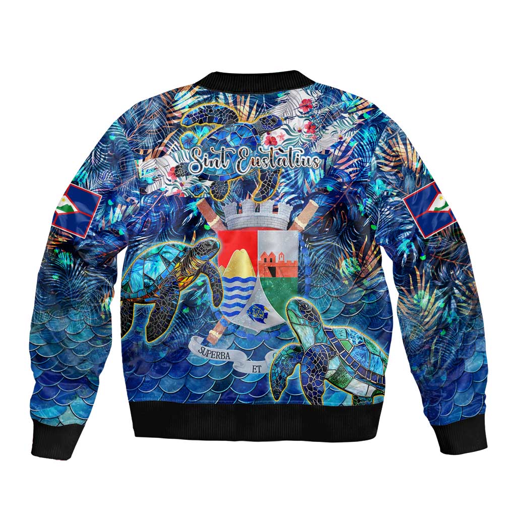 Sint Eustatius Sleeve Zip Bomber Jacket Sea Turtle Tropical Pattern - Wonder Print Shop