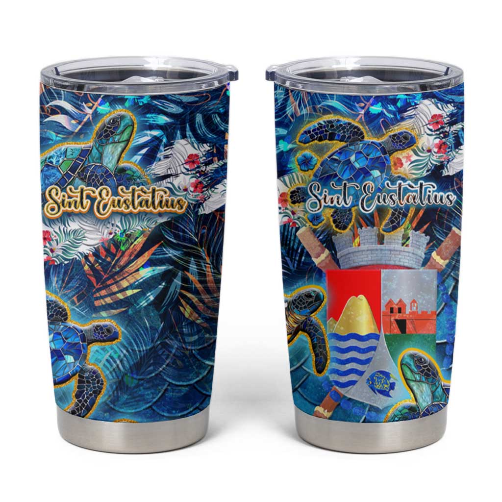 Sint Eustatius Tumbler Cup Sea Turtle Tropical Pattern - Wonder Print Shop