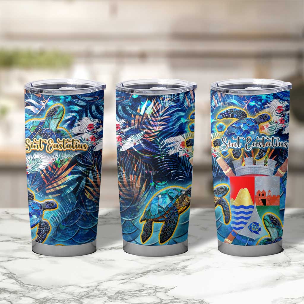 Sint Eustatius Tumbler Cup Sea Turtle Tropical Pattern - Wonder Print Shop