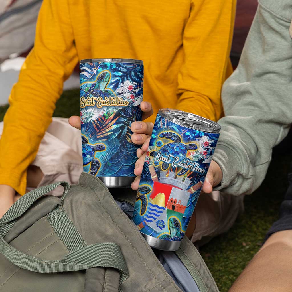 Sint Eustatius Tumbler Cup Sea Turtle Tropical Pattern - Wonder Print Shop