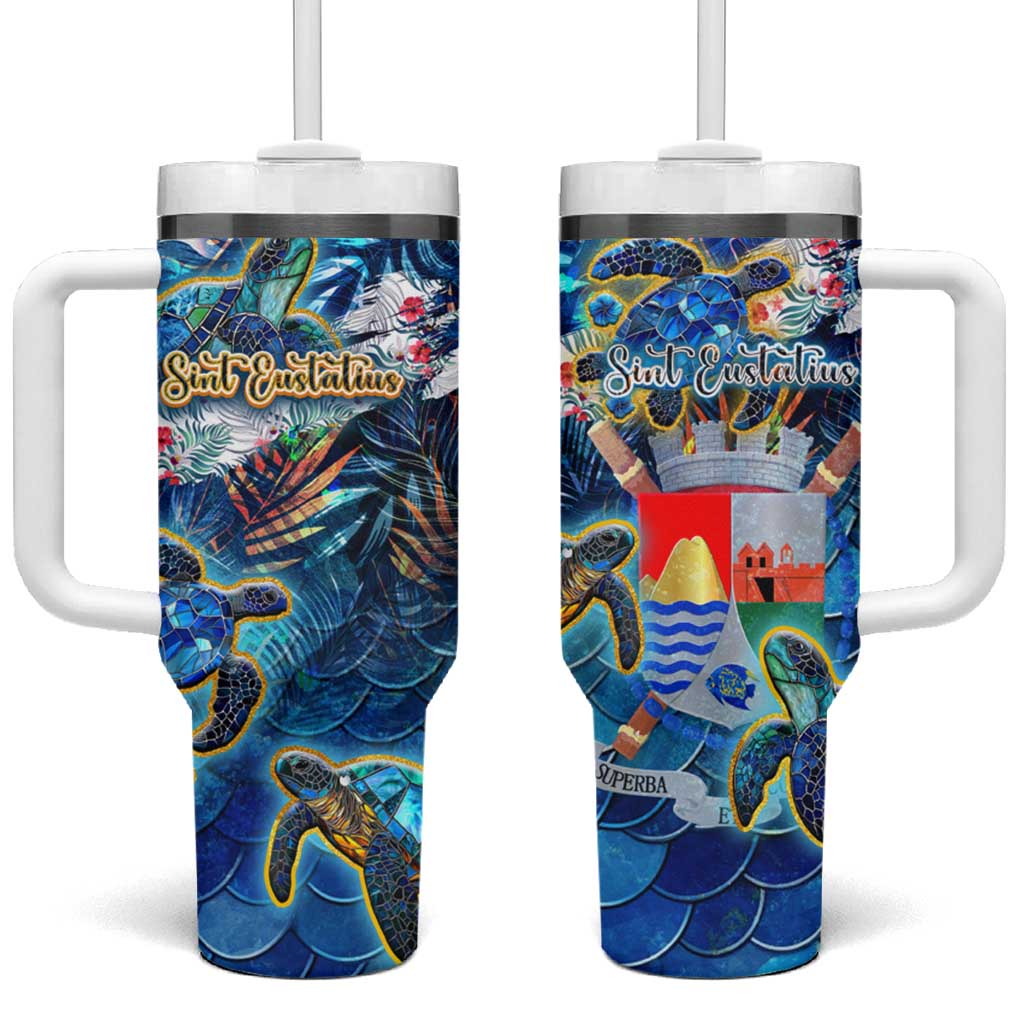 Sint Eustatius Tumbler With Handle Sea Turtle Tropical Pattern - Wonder Print Shop